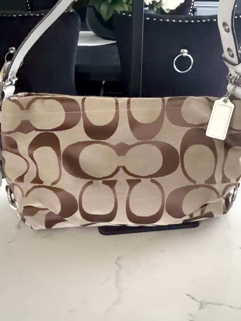 Y2K Coach Carly Slim Adjustable Signature Canvas Shoulder Bag in Brown/Beige in